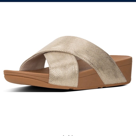 Fitflop | Shoes | Fitflop Lulu Cross Slide Sandal Gold Shimmer Sz 9 |  Poshmark